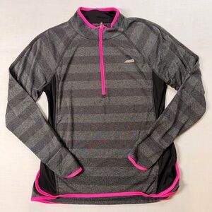 AVIA Gray Black Stripe Pink Trim 1/4 Zip Women’s Size M Pullover Athletic Top.